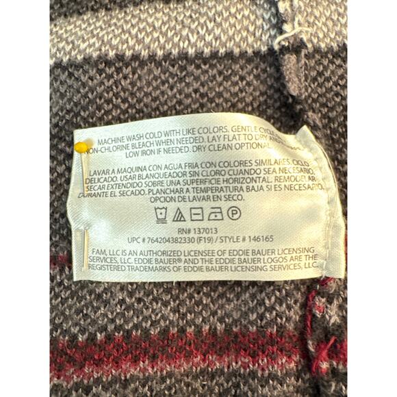 Mens Eddie Bauer Black Gray Mock Neck 1/4 Zip Fair Isle Sweater Nordic Print L - Picture 6 of 6